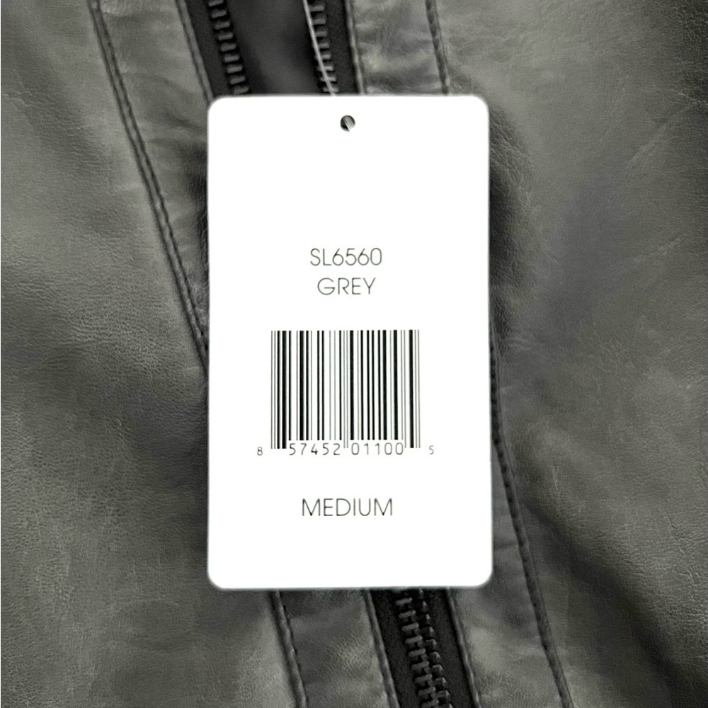 NWT Shelby Collection Grey Faux Leather Moto Jacket Medium - Picture 5 of 11